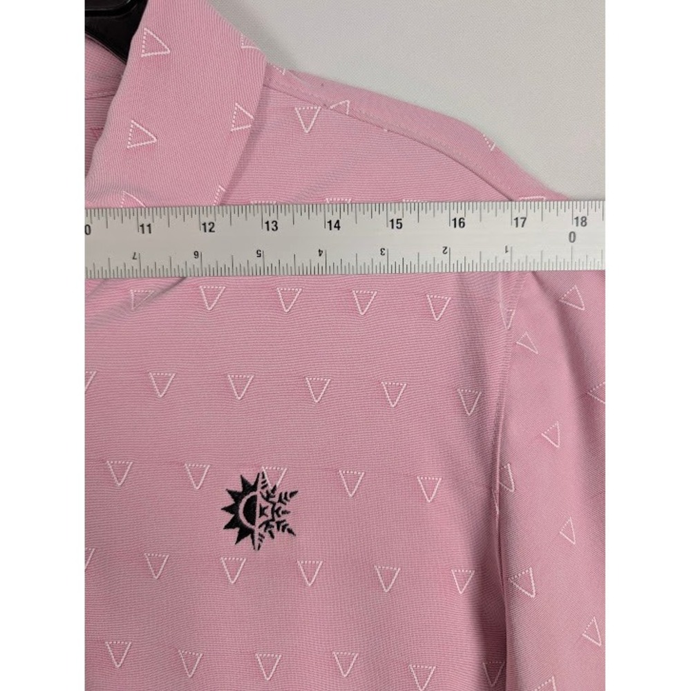 Levelwear Golf Polo Shirt Mens M Pink Geometric Sun/Snowflake Logo Button Collar - Picture 4 of 7